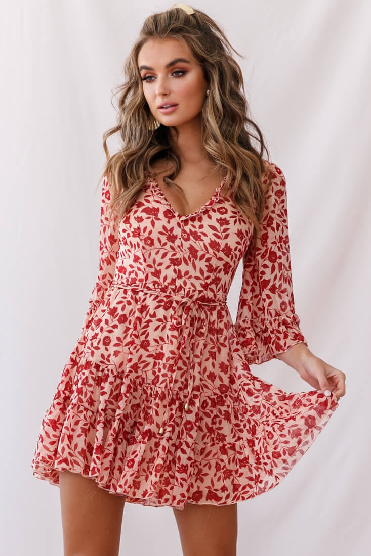 Maryanne Lace-Up Back Tea Dress Red by Selfie Leslie