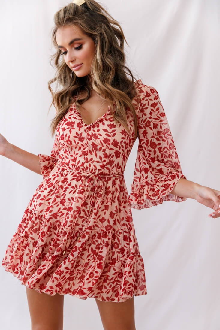 Maryanne Lace-Up Back Tea Dress Red by Selfie Leslie