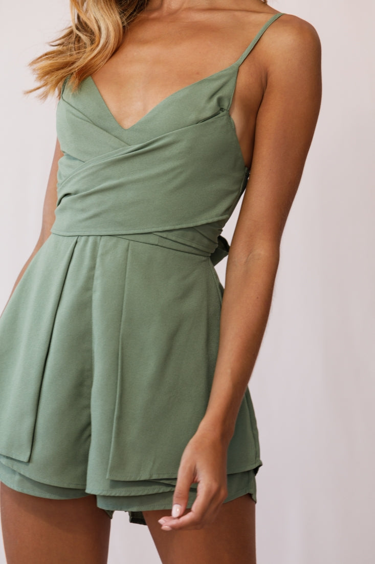 Rapture Waist Tie Romper Olive by Selfie Leslie