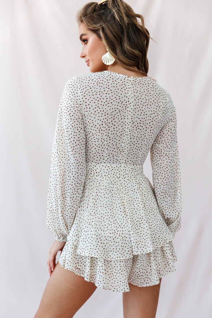 Maddox Fit & Flare Long Sleeve Print Romper by Selfie Leslie