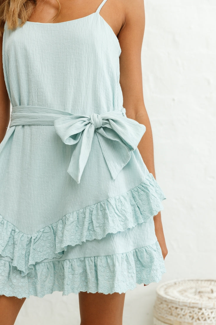 Petrie Ruffle Detail Waist Tie Dress Sage by Selfie Leslie
