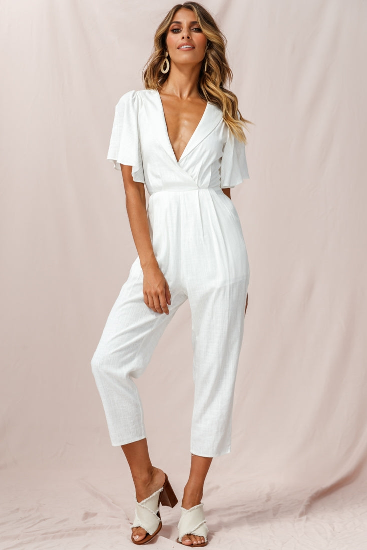 Dana Straight Leg Collared Neck Jumpsuit White by Selfie Leslie