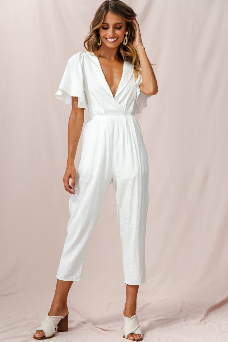Dana Straight Leg Collared Neck Jumpsuit White by Selfie Leslie