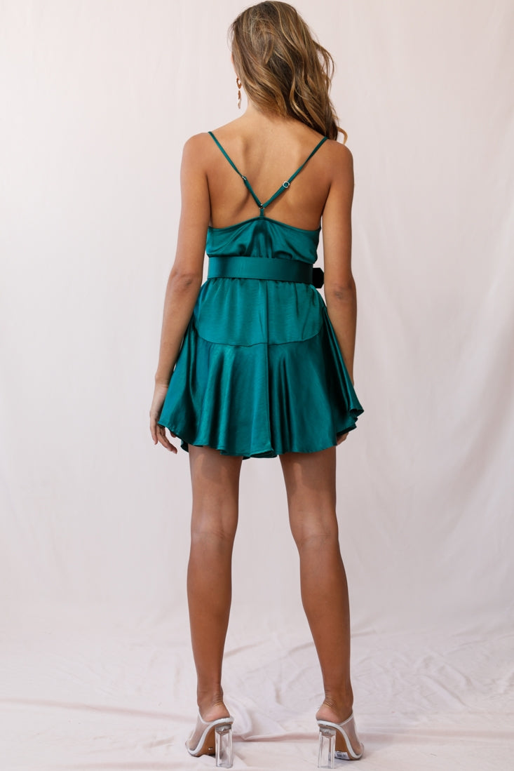 Agent 99 Belted Satin Cowl Neck Dress Forest Green by Selfie Leslie