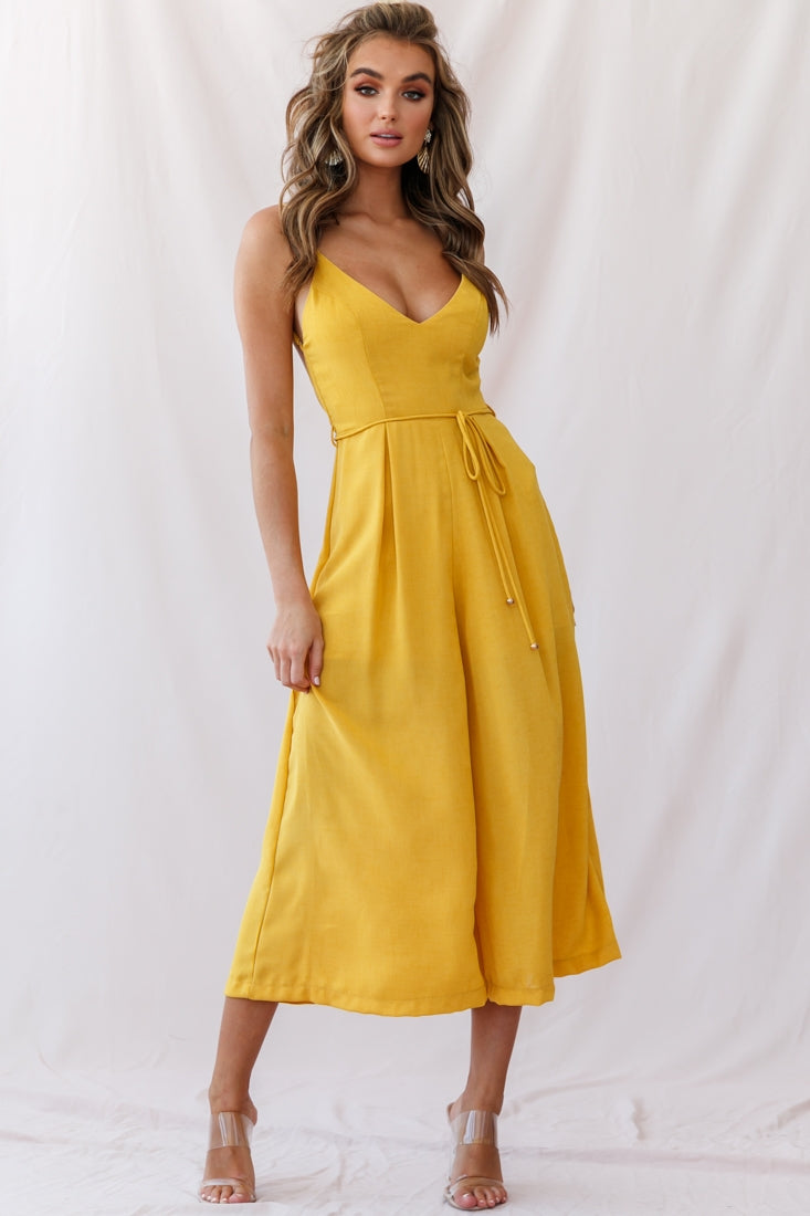 Shop the Brighton Low Back Wide Leg Jumpsuit Mustard - Main Image