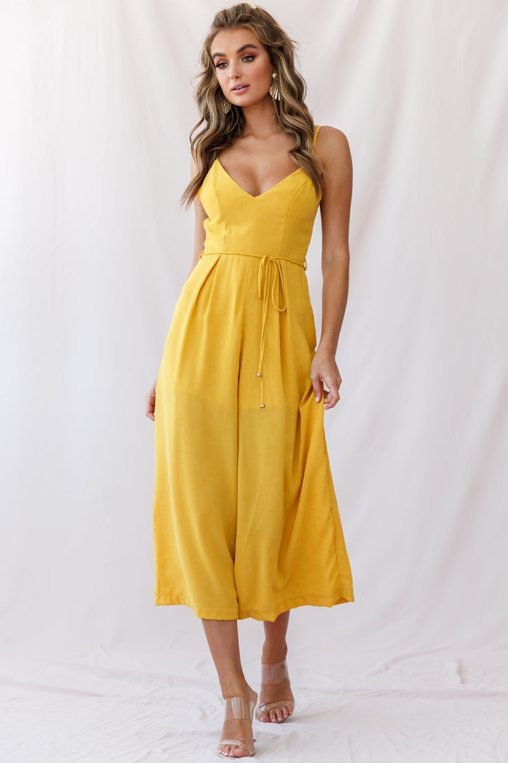 Brighton Low Back Wide Leg Jumpsuit Mustard by Selfie Leslie