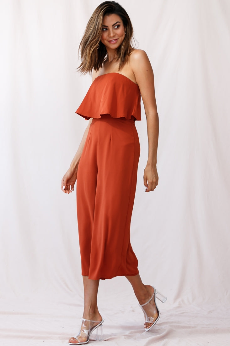 Monserrat Frill Bust Jumpsuit Umber by Selfie Leslie