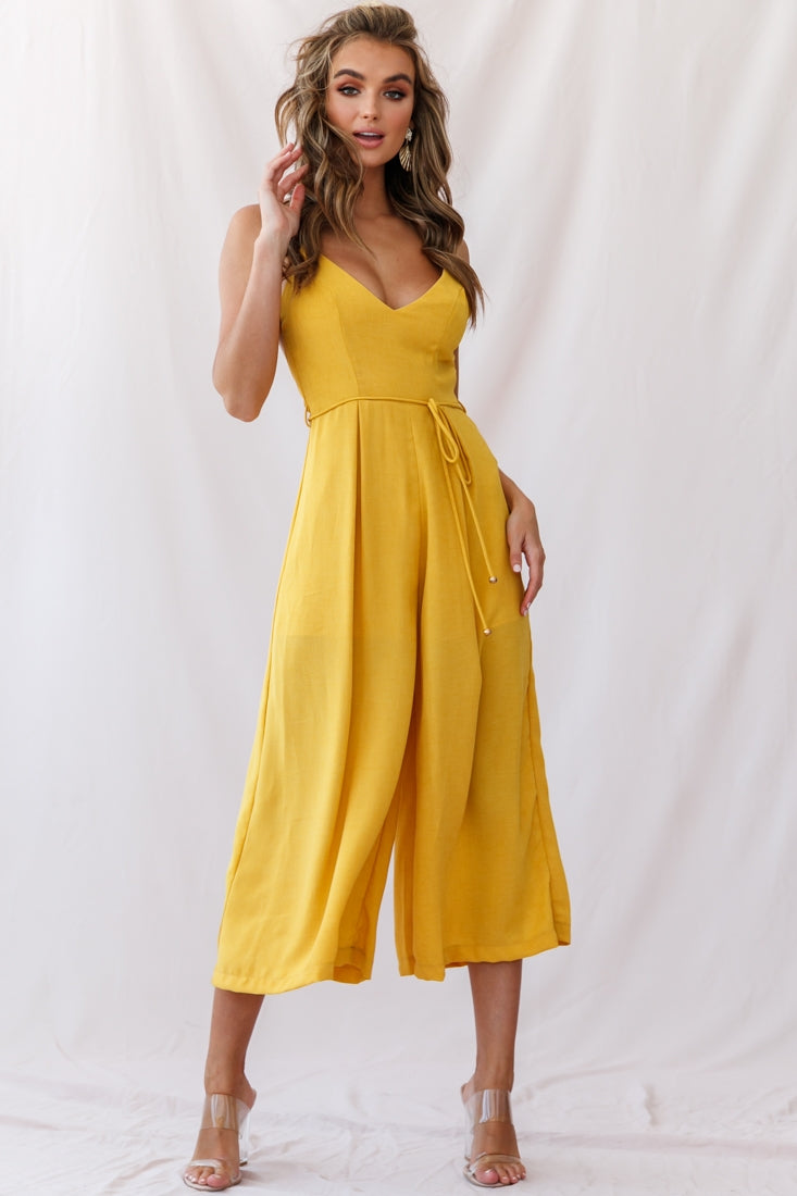 Brighton Low Back Wide Leg Jumpsuit Mustard by Selfie Leslie