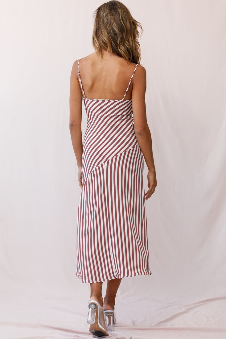 Downtown Cami Strap Front Split Midi Dress Stripe Print Rose by Selfie Leslie