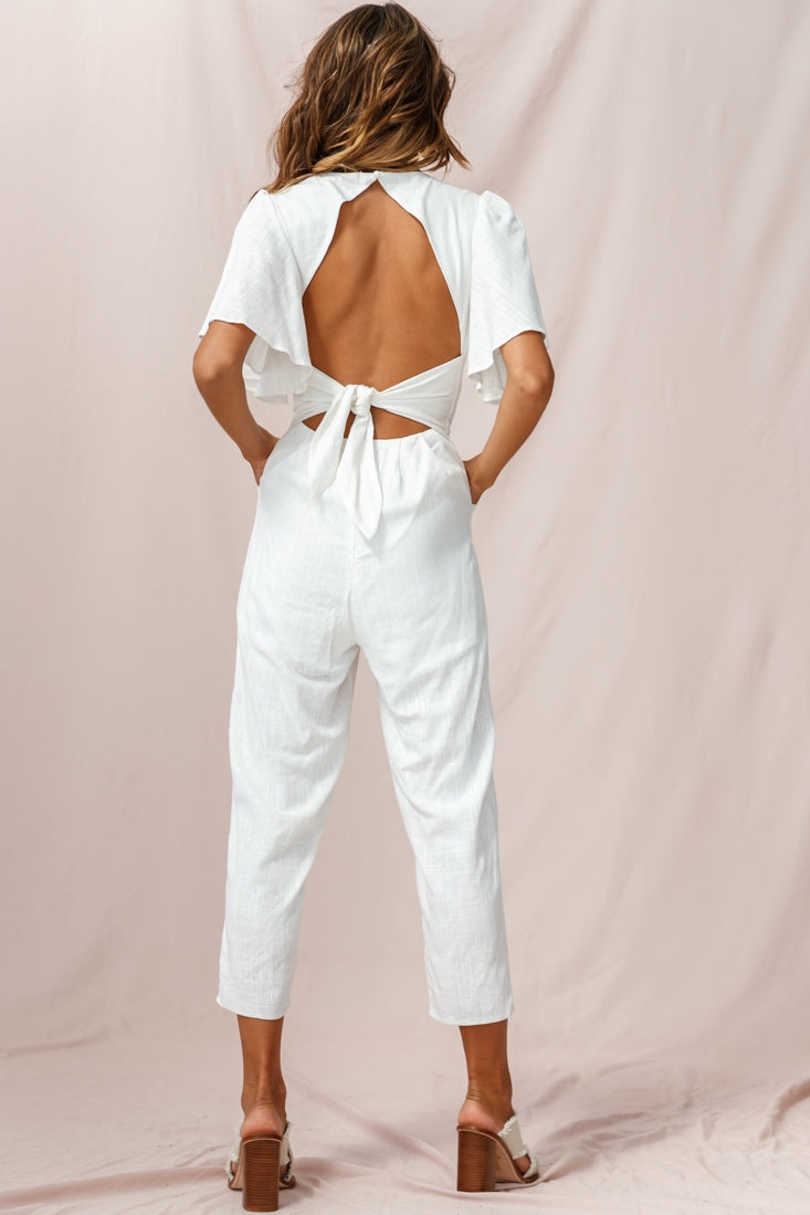 Dana Straight Leg Collared Neck Jumpsuit White by Selfie Leslie