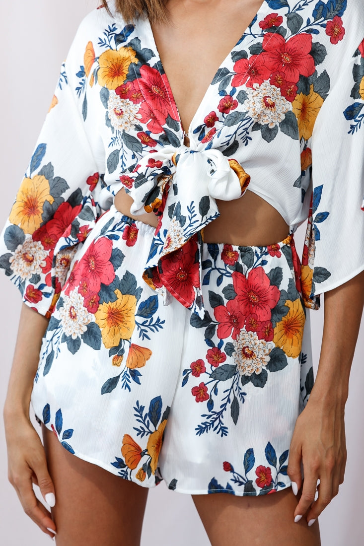 Rivera Tie-Knot Bell Sleeve Romper White by Selfie Leslie