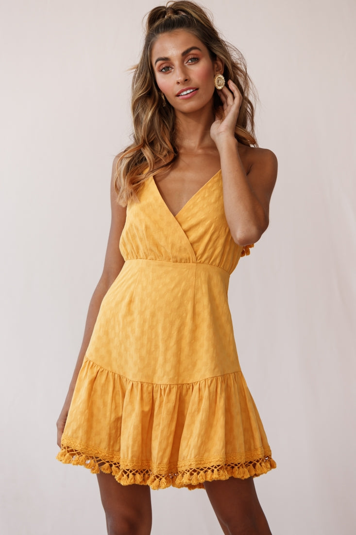 Lazy Days Tied Back Tassel Trim Dress Mustard by Selfie Leslie
