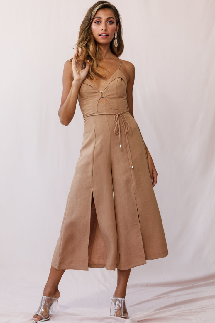 Charlie Structured Wide Leg Jumpsuit Tan by Selfie Leslie
