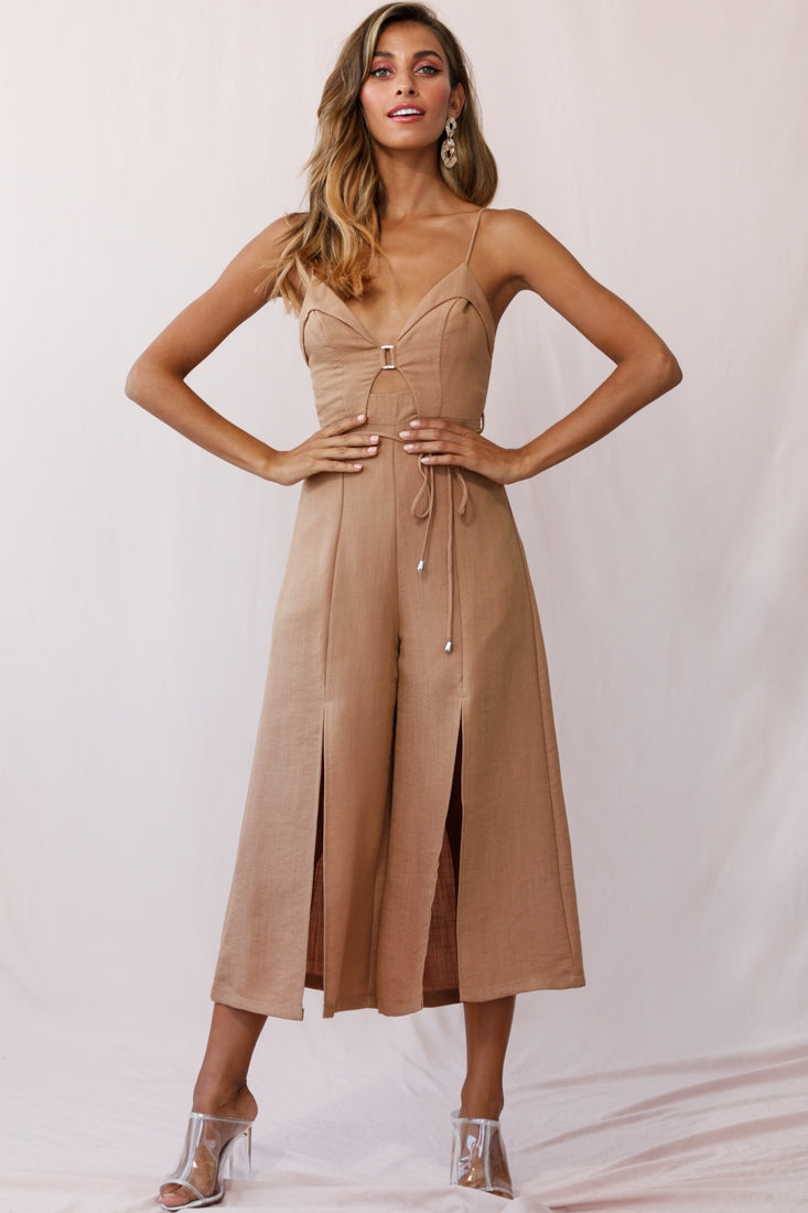 Charlie Structured Wide Leg Jumpsuit Tan by Selfie Leslie