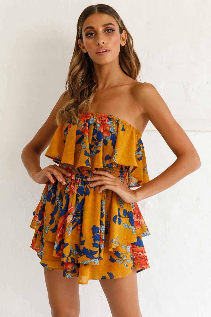 Skylar Dressy Tube Top Romper Yellow Mustard by Selfie Leslie