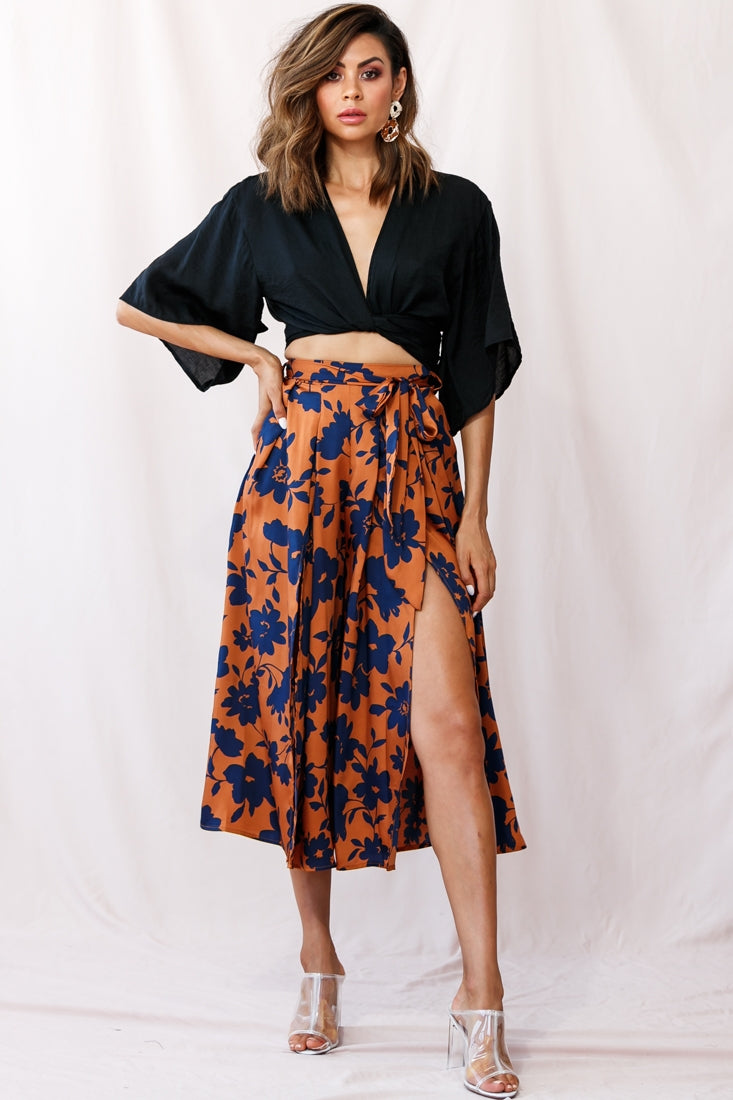 Danika Front Split Midi Culotte Pants Copper/Navy by Selfie Leslie