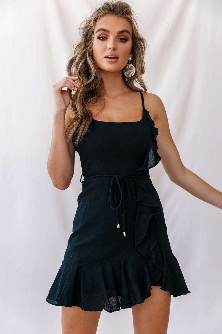 Hart Cami Strap Ruffle Mini Dress Black by Selfie Leslie
