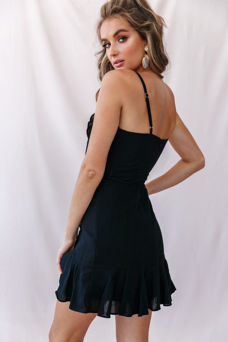 Hart Cami Strap Ruffle Mini Dress Black by Selfie Leslie