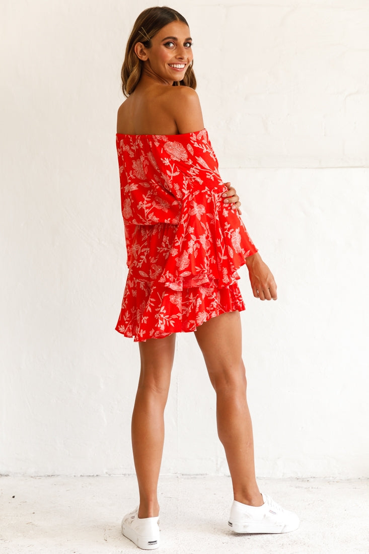 Fiona Drawstring Floral Romper Red by Selfie Leslie