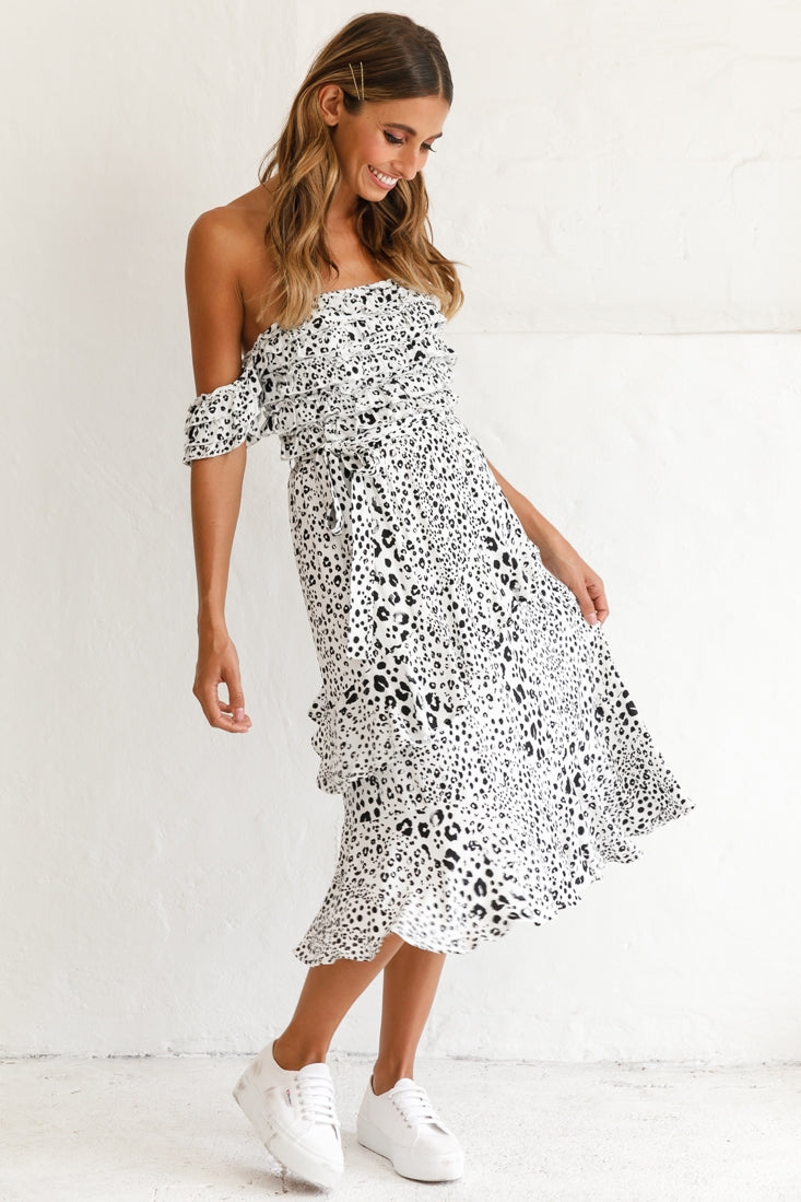 Ojai Midi Skirt White Leopard Print by Selfie Leslie