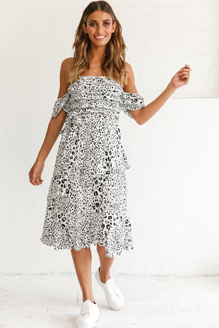 Ojai Midi Skirt White Leopard Print by Selfie Leslie