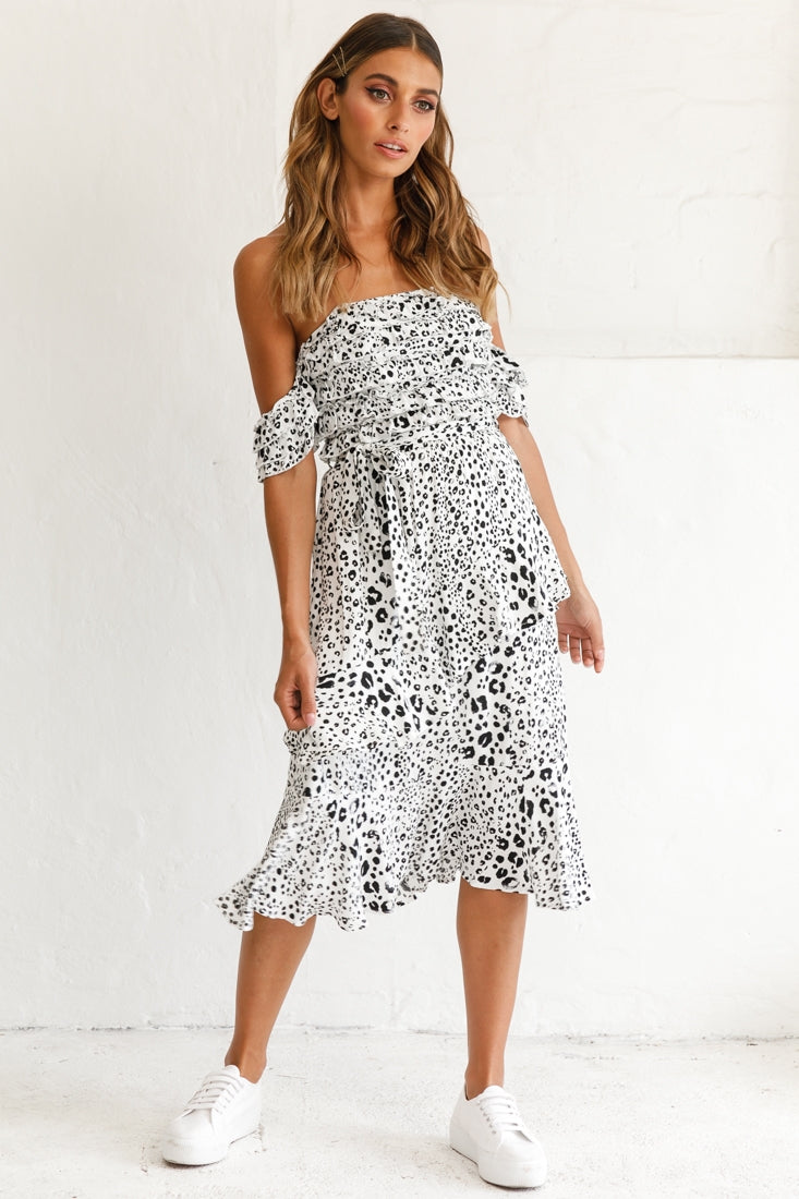 Ojai Midi Skirt White Leopard Print by Selfie Leslie
