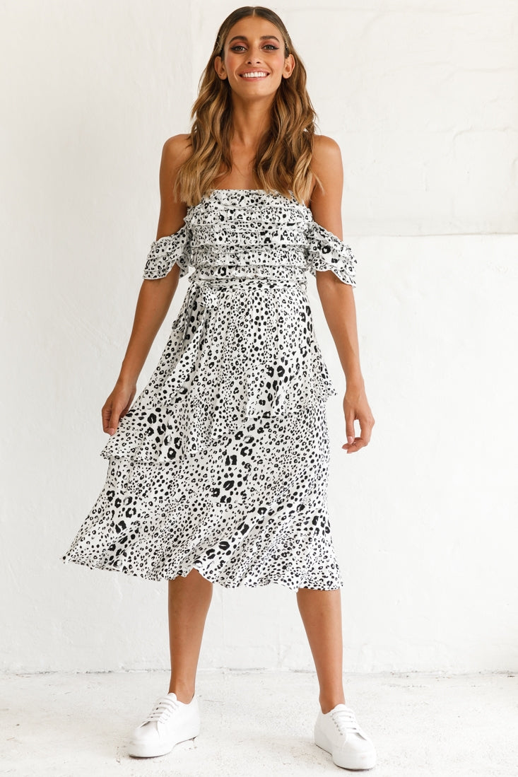 Ojai Midi Skirt White Leopard Print by Selfie Leslie