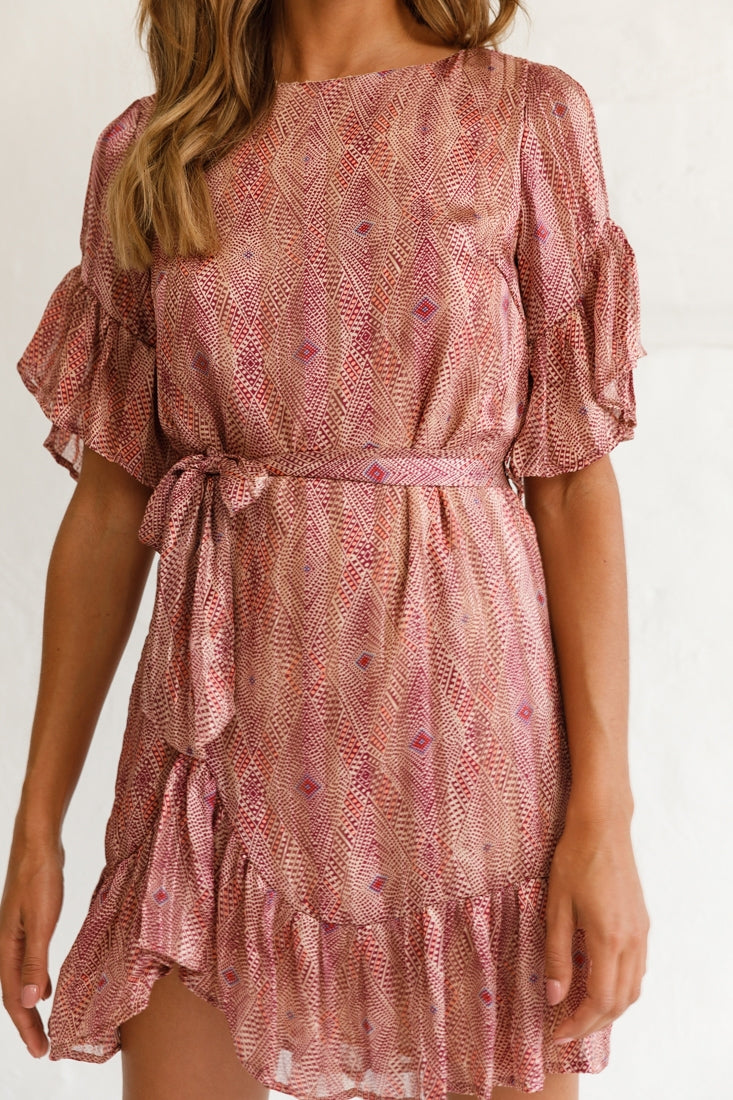 Azealia Ruffle Hem Dress Diamond Print Wine by Selfie Leslie