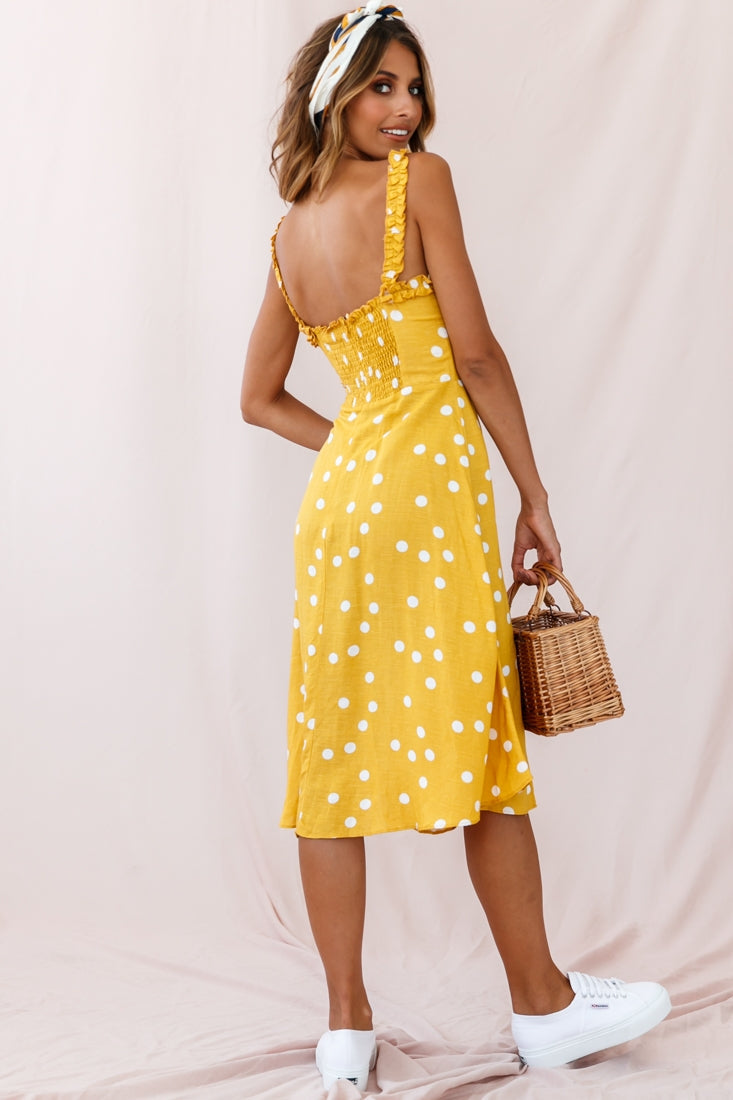 Magdalene Frill Strap A-Line Midi Dress Yellow Mustard by Selfie Leslie