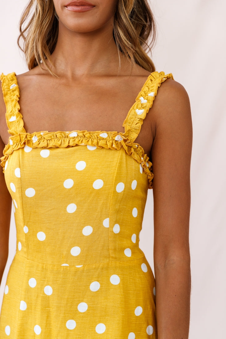 Magdalene Frill Strap A-Line Midi Dress Yellow Mustard by Selfie Leslie