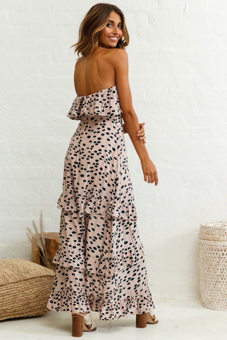 Zulu Frill Bust Front Split Maxi Dress Animal Print Mocha by Selfie Leslie