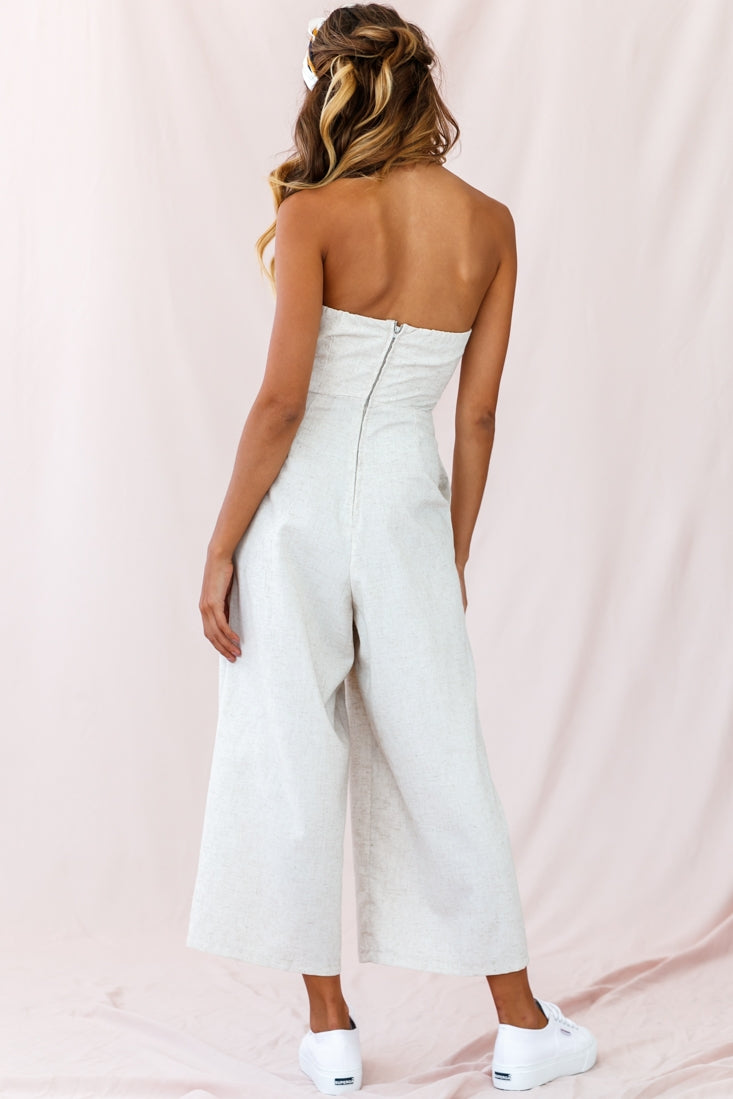 Call Me Wide-Leg Linen Bandeau Jumpsuit Beige by Selfie Leslie