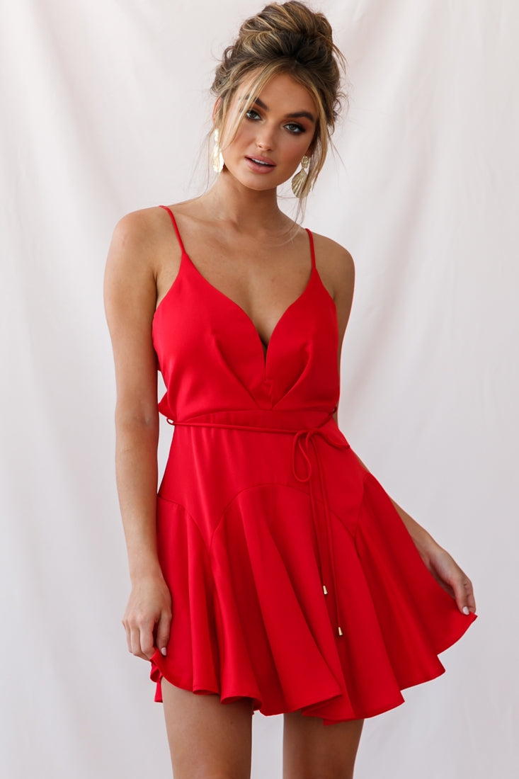 Valley Ruffle Tie-Up Back Dress Red by Selfie Leslie