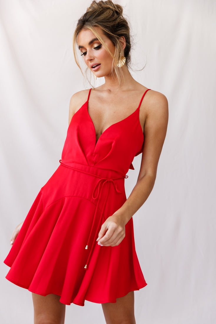 Valley Ruffle Tie-Up Back Dress Red by Selfie Leslie