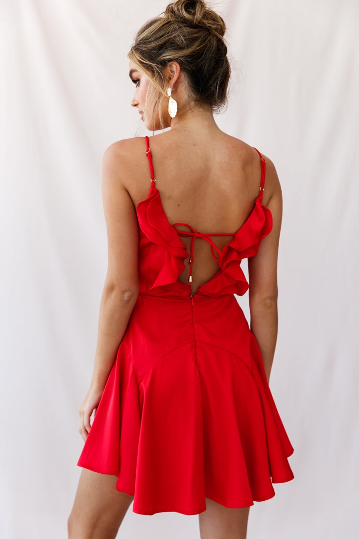 Valley Ruffle Tie-Up Back Dress Red by Selfie Leslie