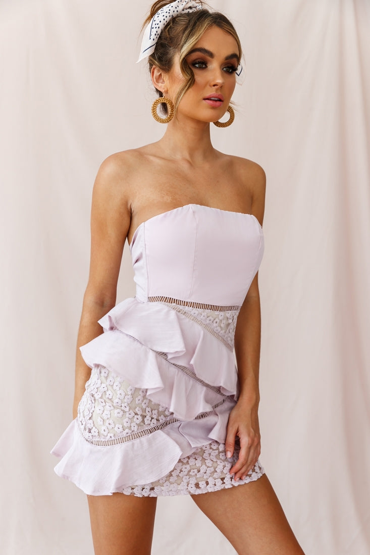 Aramis Strapless Lace & Ruffle Detail Dress Blush by Selfie Leslie