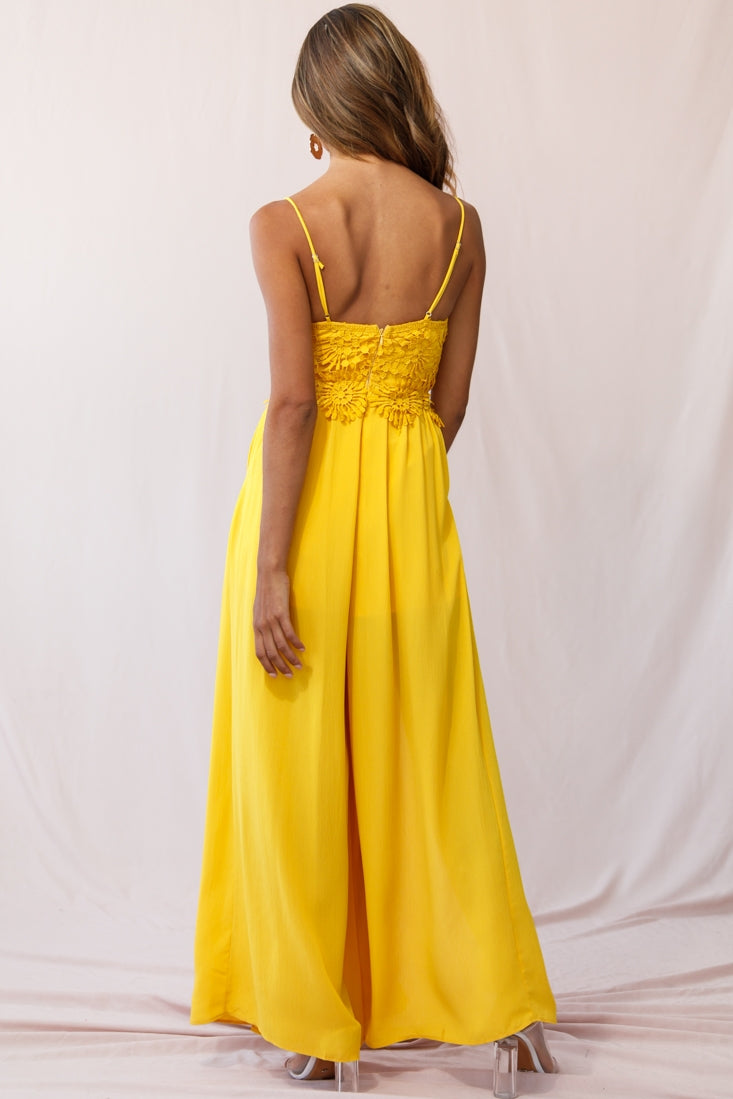Ada Appliqué Embroidery Bust Wide Leg Jumpsuit Mustard by Selfie Leslie