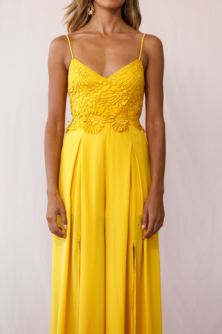 Ada Appliqué Embroidery Bust Wide Leg Jumpsuit Mustard by Selfie Leslie
