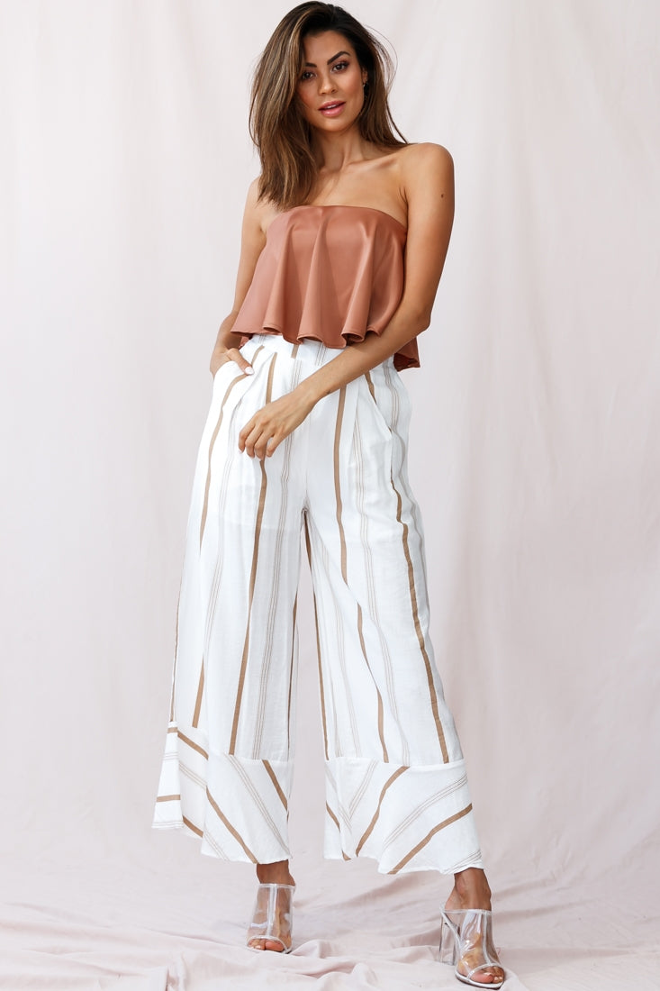 Marie Satin Bandeau Crop Top Camel by Selfie Leslie