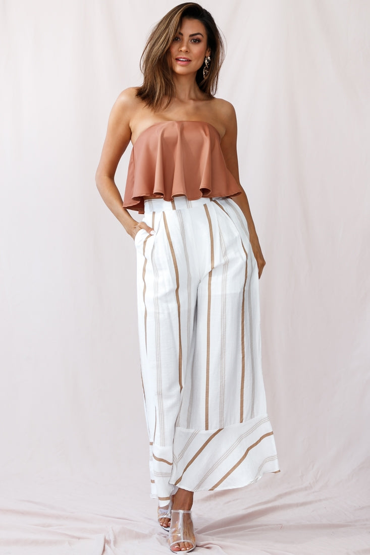 Hermosa Wide Leg Pocket Pants Stripe Print Tan by Selfie Leslie