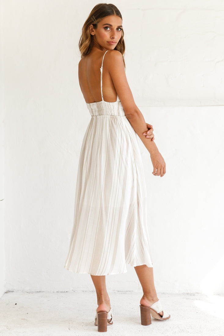 Hosanna Drawstring Detail Pocket Midi Dress Stripe Print Mocha by Selfie Leslie