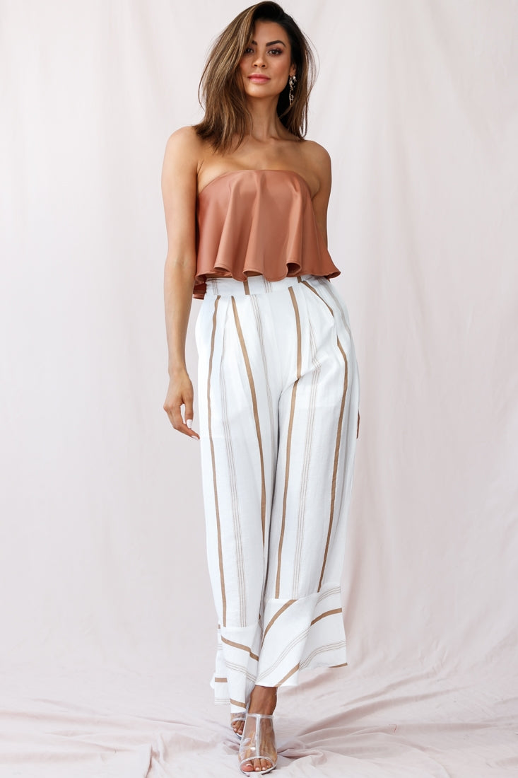 Hermosa Wide Leg Pocket Pants Stripe Print Tan by Selfie Leslie