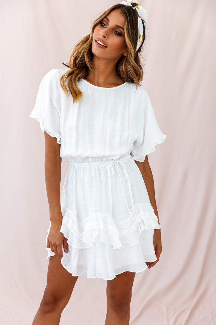 Mollina Frill Sleeve Tassel Hem Dress White by Selfie Leslie
