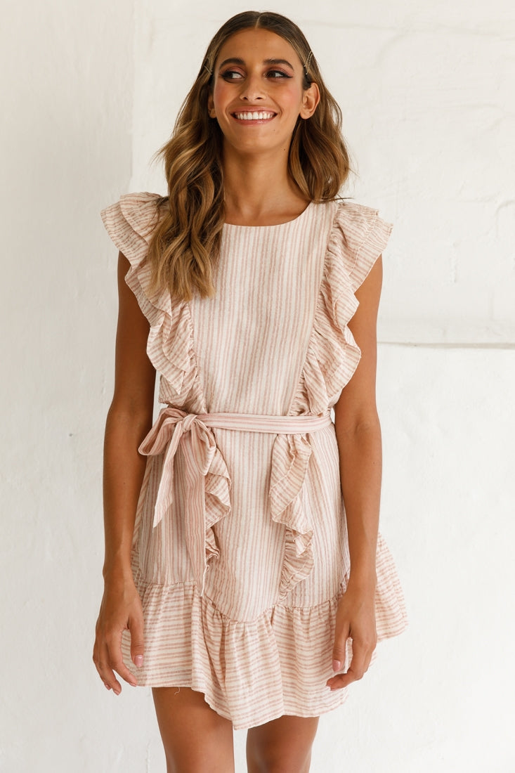 Easy Breezy Sleeveless Swing Dress Stripe Print Blush by Selfie Leslie
