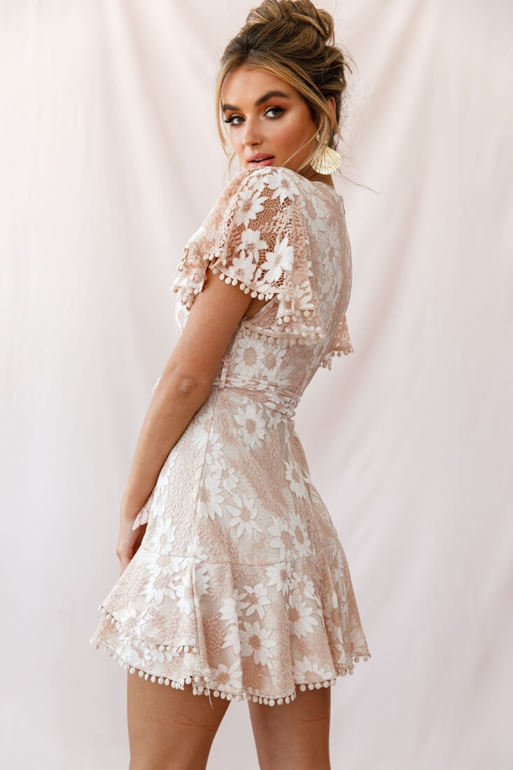 Cami Angel Sleeve Faux Wrap Dress Nude by Selfie Leslie