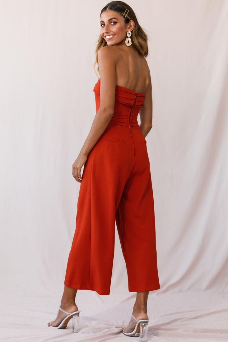Chosen Strapless Wide Leg Jumpsuit Orange by Selfie Leslie