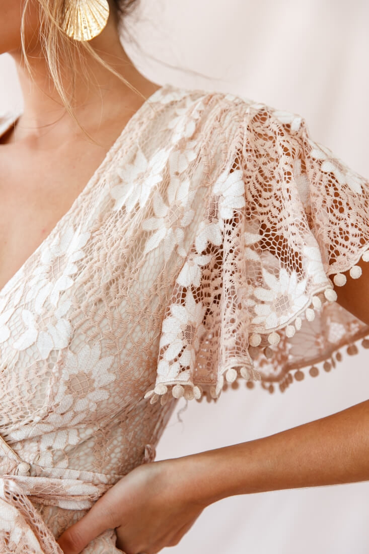 Cami Angel Sleeve Faux Wrap Dress Nude by Selfie Leslie