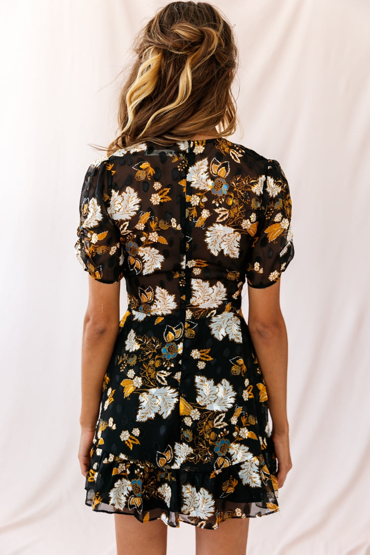 Georgina Ruched Sleeve Tea Dress Black by Selfie Leslie