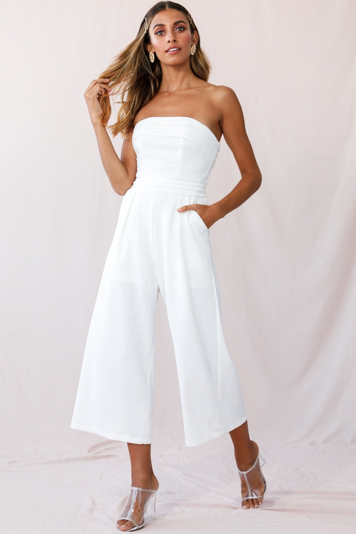 Chosen Strapless Wide Leg Jumpsuit White by Selfie Leslie