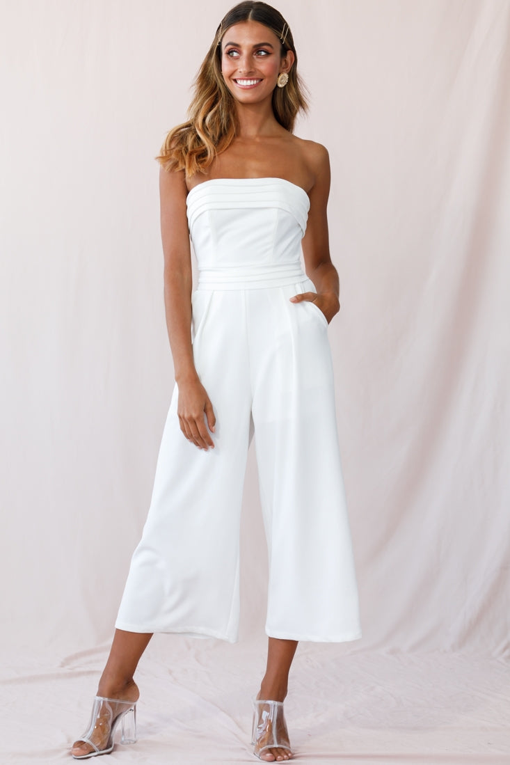 Chosen Strapless Wide Leg Jumpsuit White by Selfie Leslie